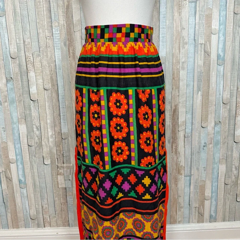 Vintage 60s 70s Lanz XS 0 Bright Mod Floral Print Maxi Midi Skirt Funky Hippie‎